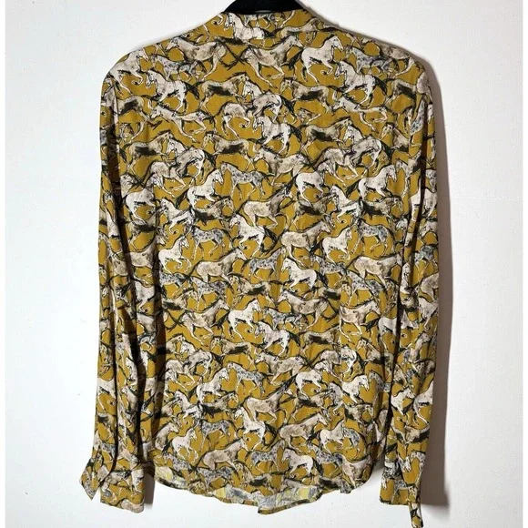 Karen Kane Horse Print Top Sz M Gold‎ V-Neck All Over Graphic Equestrian Western - Picture 6 of 12